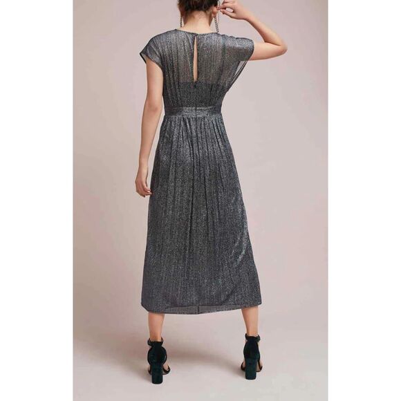 Anthropologie Moulinette Soeurs V-Neck Metallic Midi Dress Size 4 Multi-Blue Pur - Picture 3 of 13